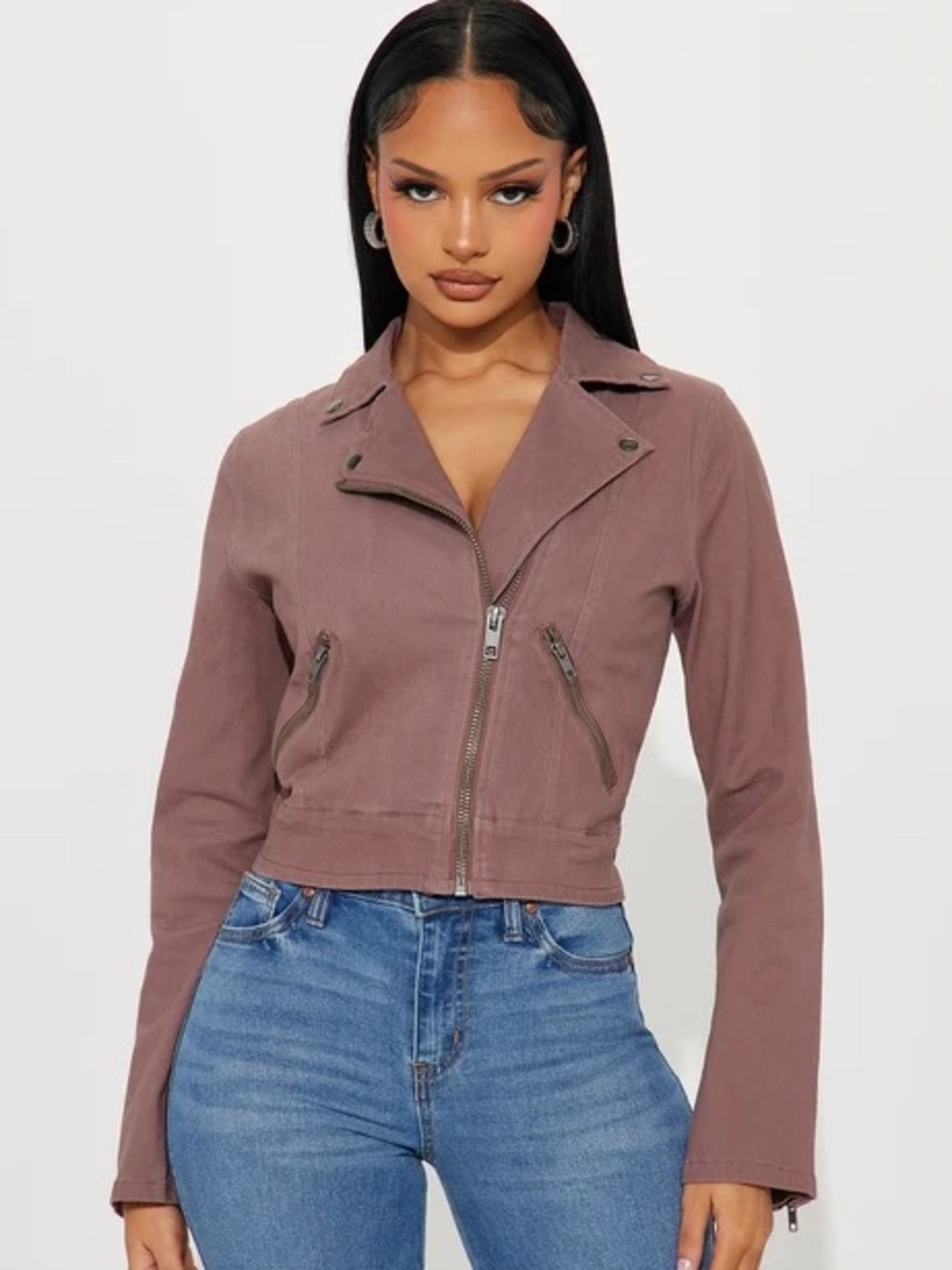 Fashion Nova Ride For Me Jacket - Mauve Fabric Moto Jacket